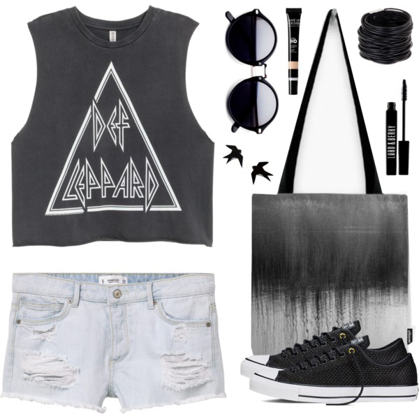 Cool band tee outfit ideas - Mood board August moon