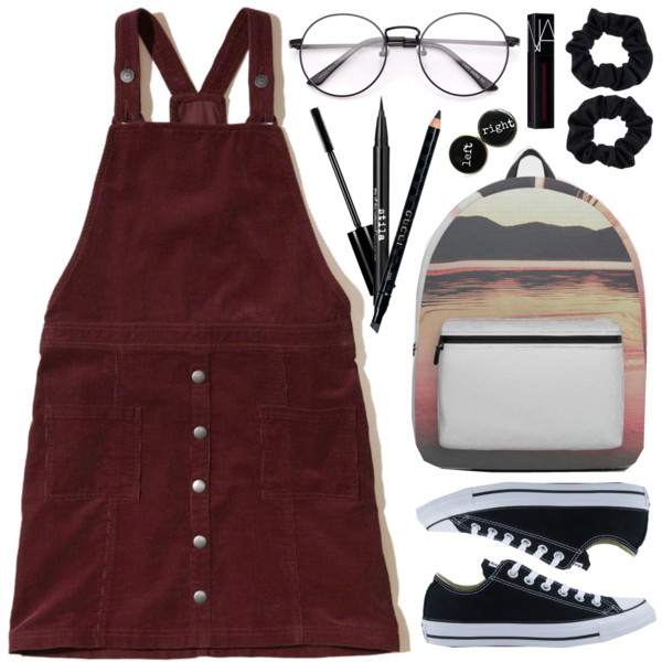 Burgundy red overall dress outfit